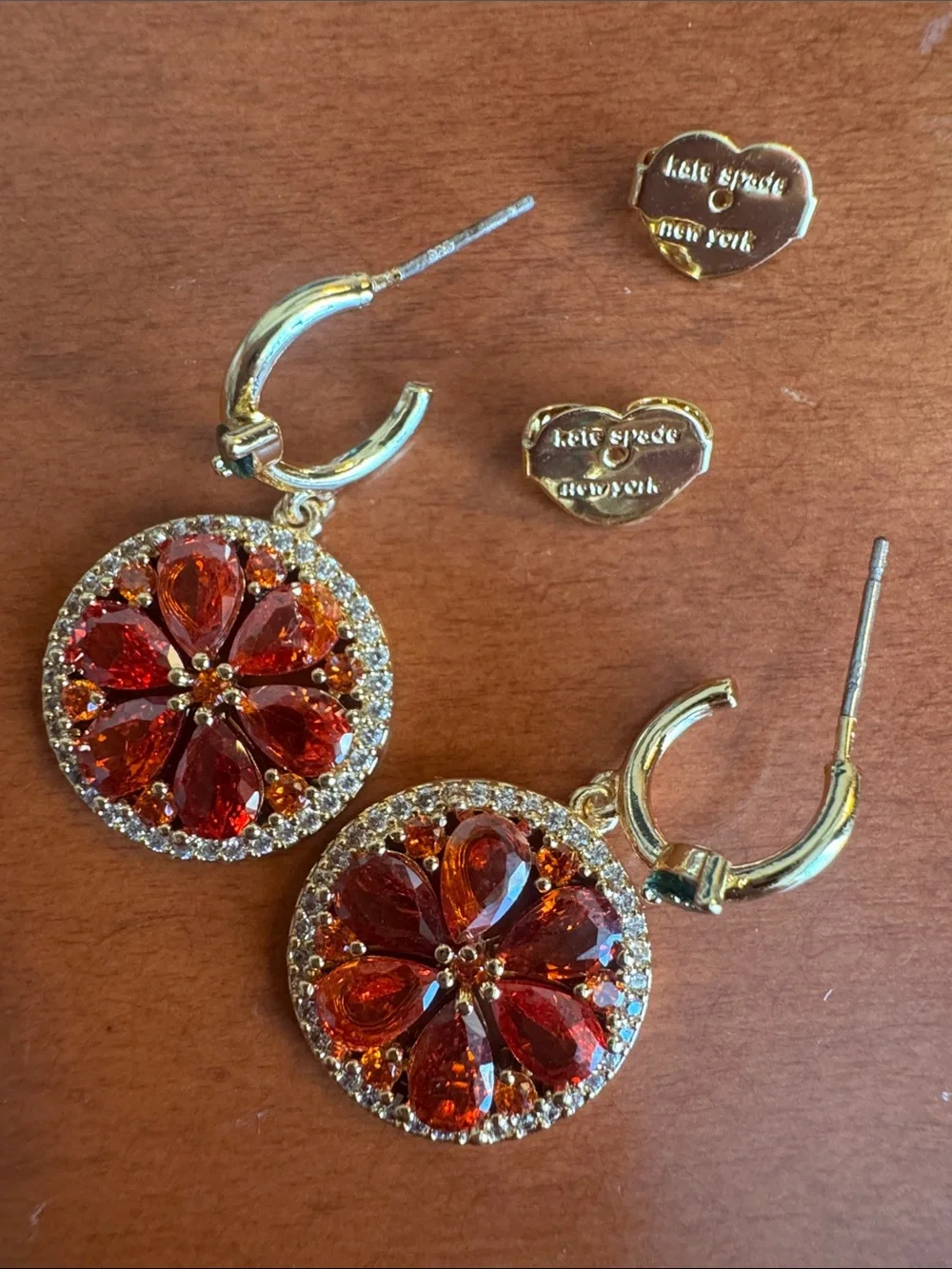 Kate Spade Sweet Citrus Gold Crystal Orange Earrings NEW $65